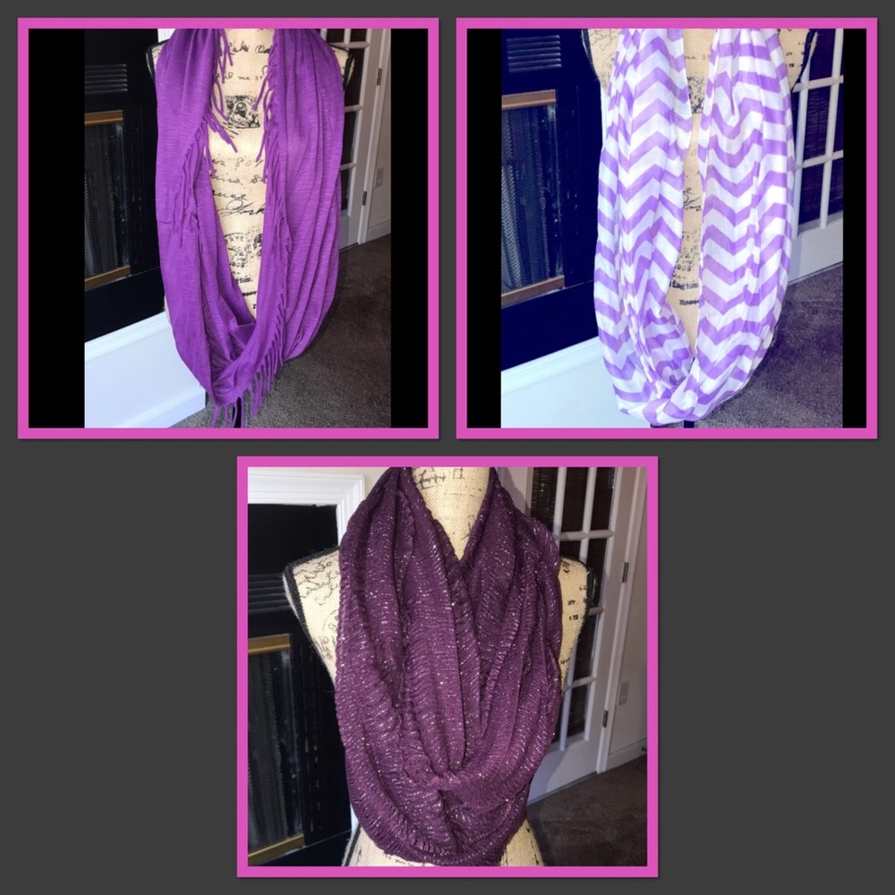 3 Purple Infinity Scarves